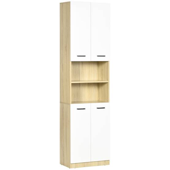 Meuble salle de bain étroit 5 niveaux avec portes cannelées, rangement compact 60x31,8x93 cm blanc moderne - Image 1