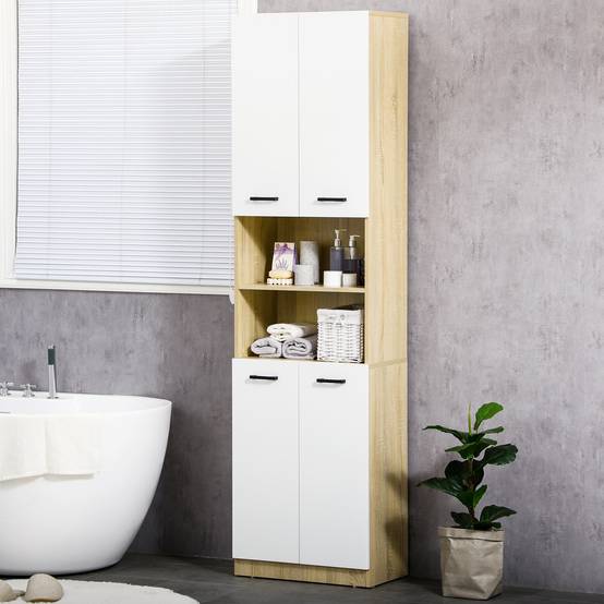 Meuble salle de bain étroit 5 niveaux avec portes cannelées, rangement compact 60x31,8x93 cm blanc moderne - Image 4