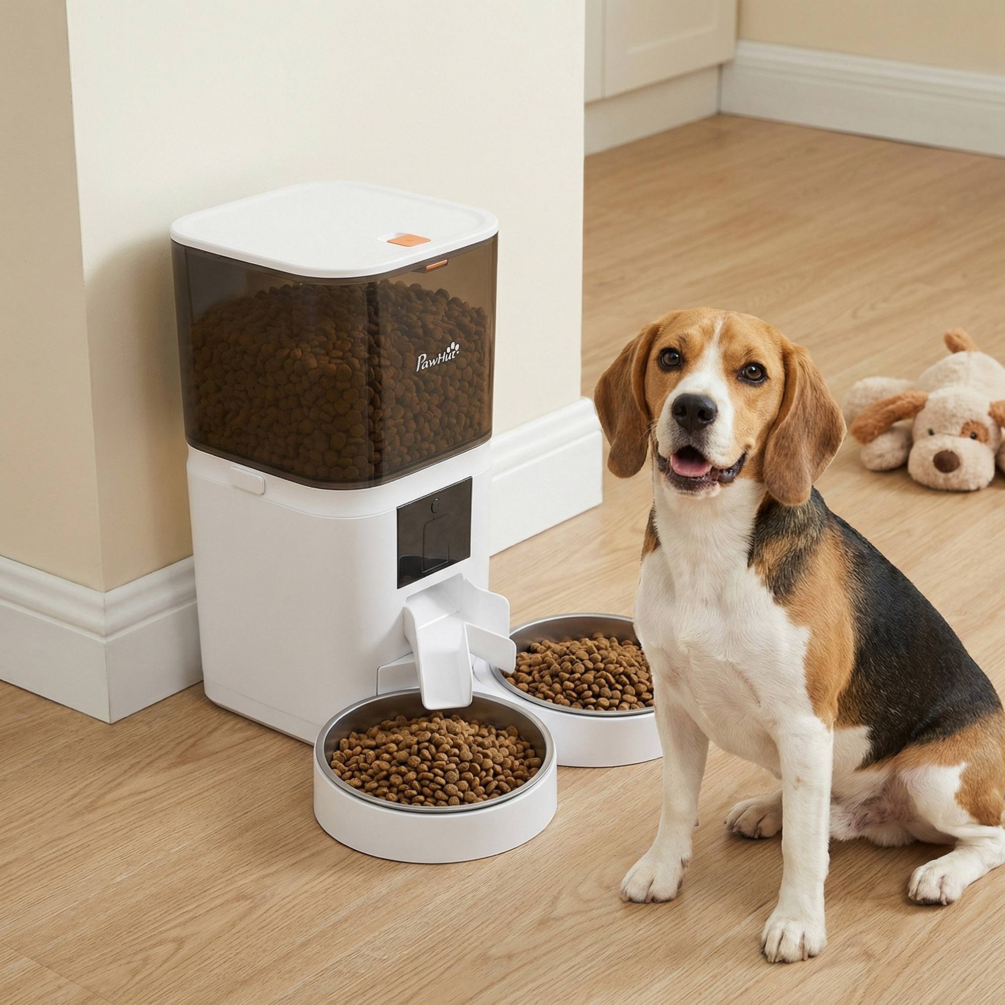 Distributeur Croquettes Chat Automatique 2 Animaux 6L Double Bol Inox WiFi Tuya App ABS 37x36x35cm Blanc - Image 4