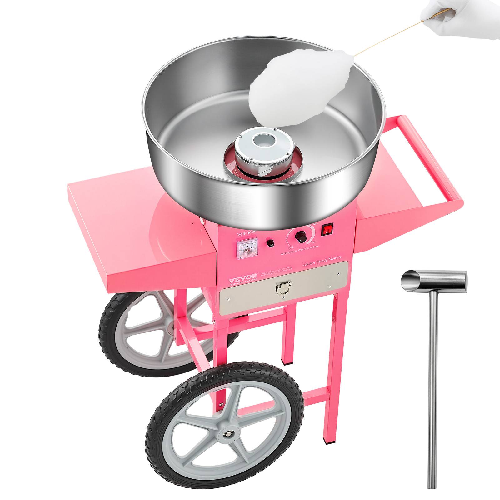 VEVOR Machine barbe à papa avec chariot, 1000 W, bol inox 52 cm. Commerciale, pour fêtes anniversaire, rose. - Image 1