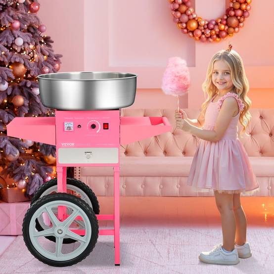 VEVOR Machine barbe à papa avec chariot, 1000 W, bol inox 52 cm. Commerciale, pour fêtes anniversaire, rose. - Image 8