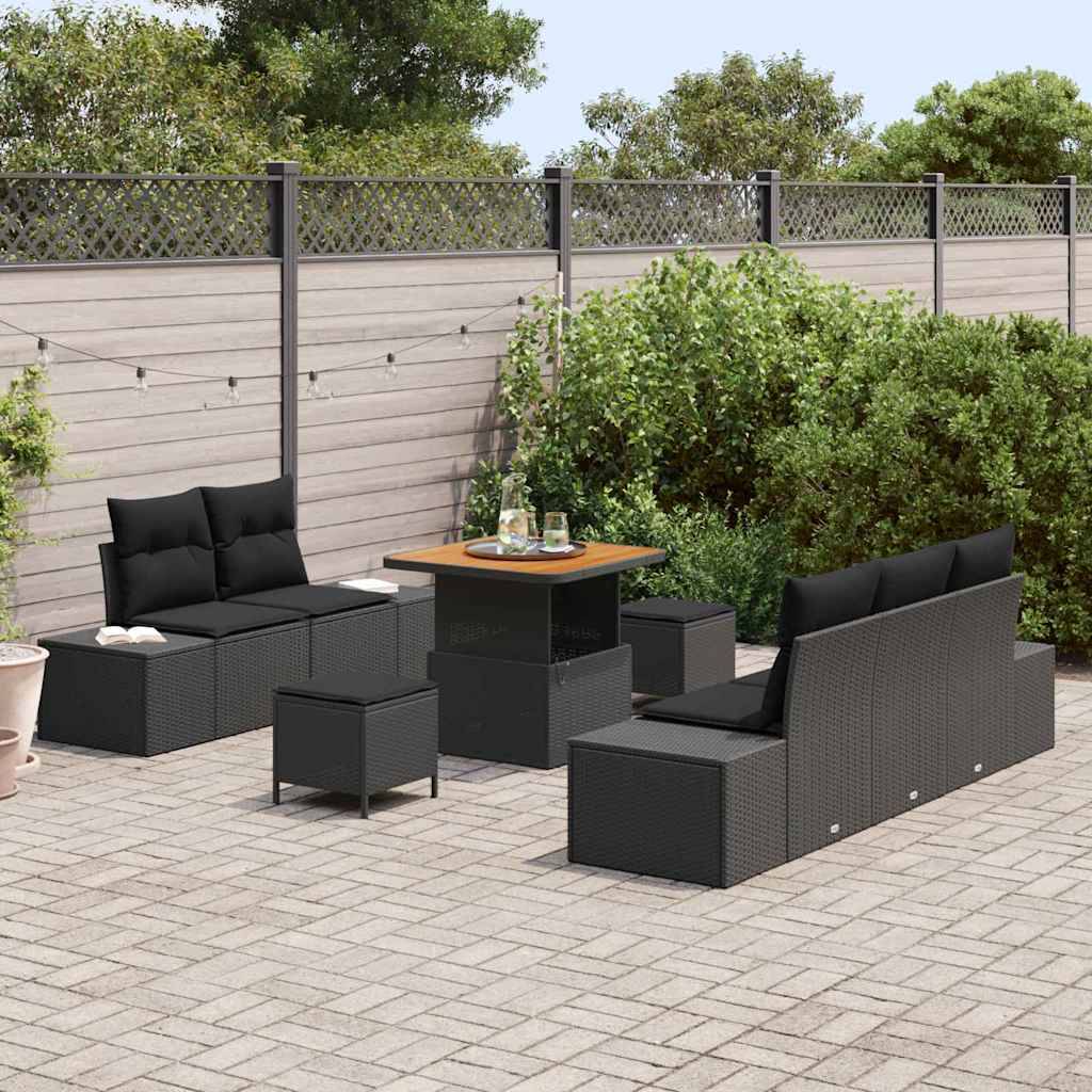 Petit Salon Jardin 8 pcs Résine Tressée Compact Coffre Rangement Balcon Noir – ComfortXL Outdoor Living - Image 3
