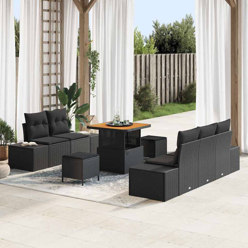 Petit Salon Jardin 8 pcs Résine Tressée Compact Coffre Rangement Balcon Noir – ComfortXL Outdoor Living - Image 1