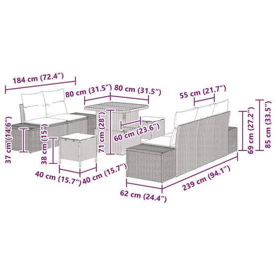 Petit Salon Jardin 8 pcs Résine Tressée Compact Coffre Rangement Balcon Noir – ComfortXL Outdoor Living - Image 5