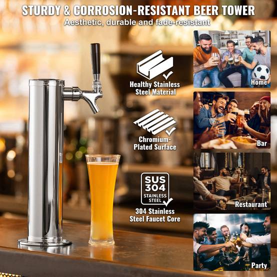 VEVOR Kit colonne bière 1 robinet, inox, régulateur double jauge W21,8. Système S. - Image 5