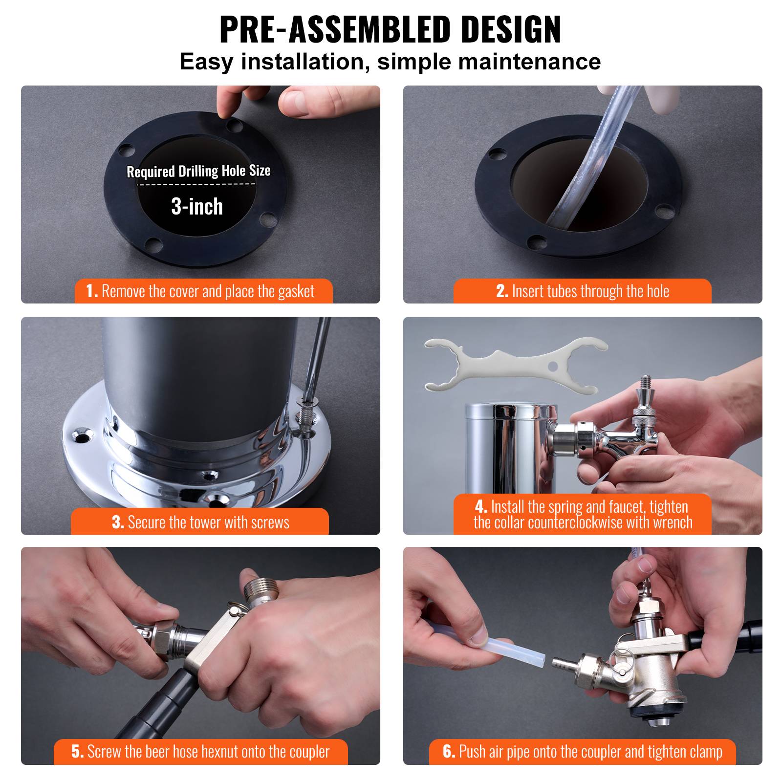 VEVOR Kit colonne bière 1 robinet, inox, régulateur double jauge W21,8. Système S. - Image 6