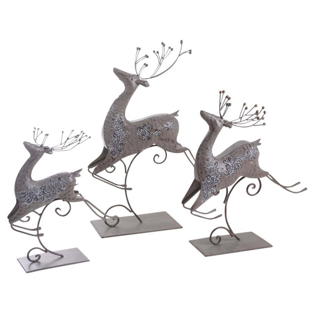 Aubry Gaspard - Série de 3 rennes de Noël sur pied en métal laqué gris – Décoration festive élégante - Image 1