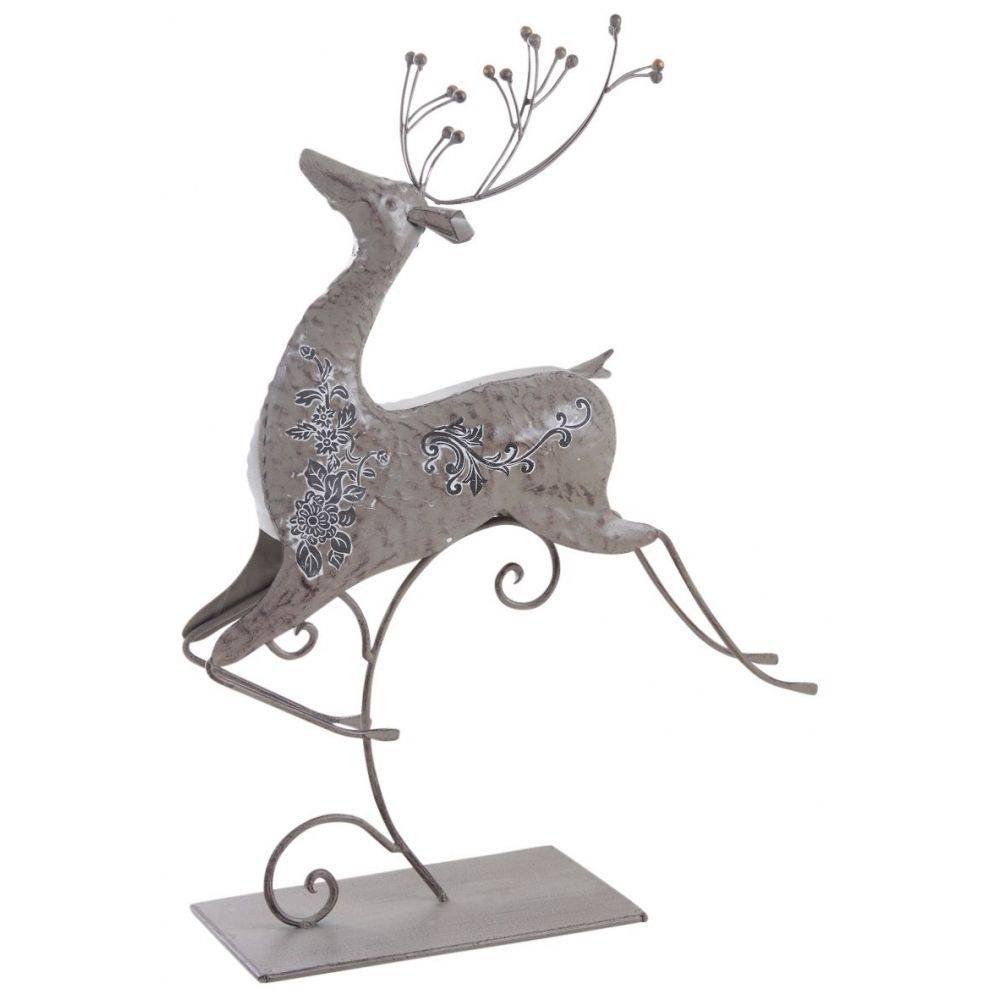 Aubry Gaspard - Série de 3 rennes de Noël sur pied en métal laqué gris – Décoration festive élégante - Image 2