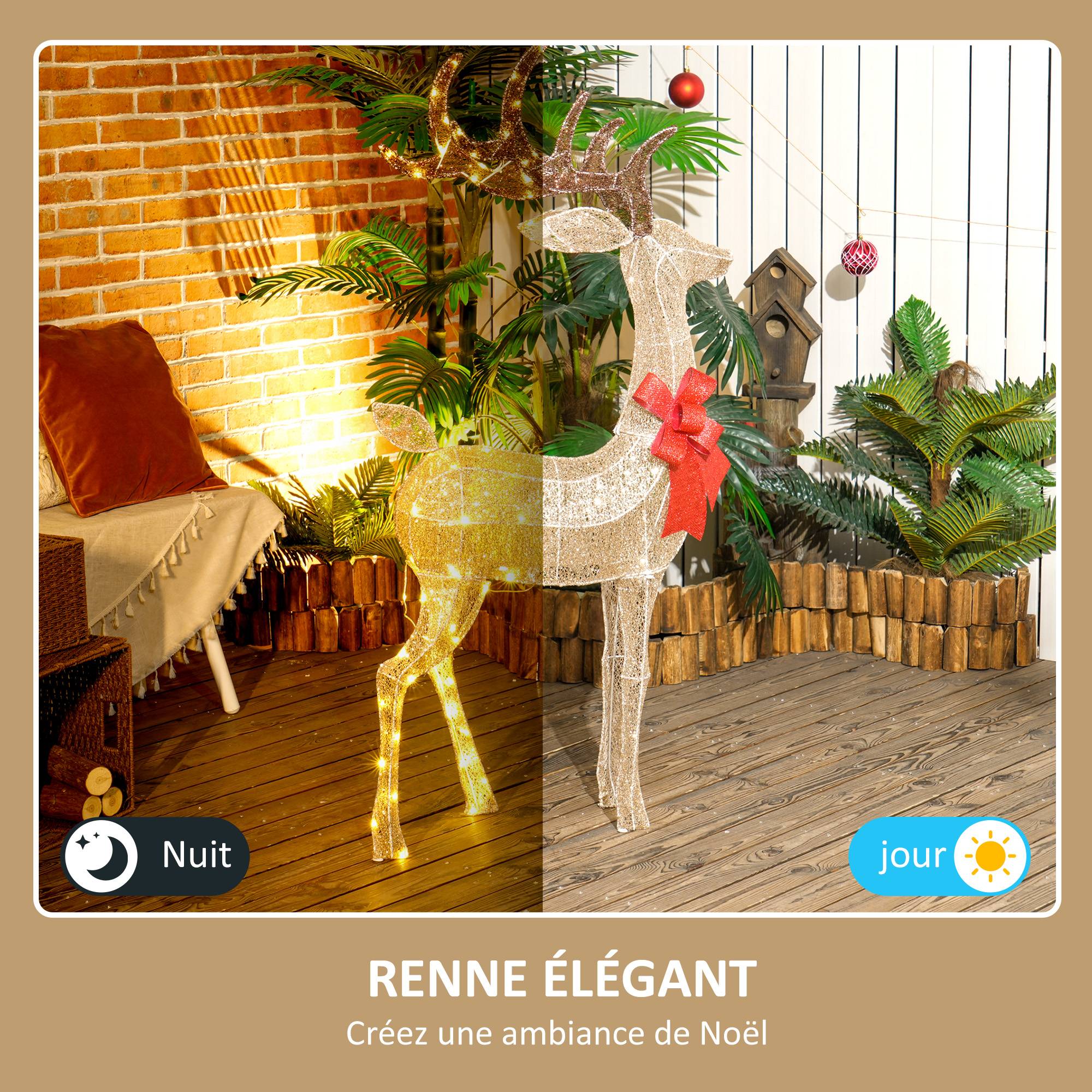 ComfortXL - Renne de Noël lumineux en acier doré 66 x 25 x 135 cm pour jardin avec 137 LED blanc chaud et piquets - Image 4