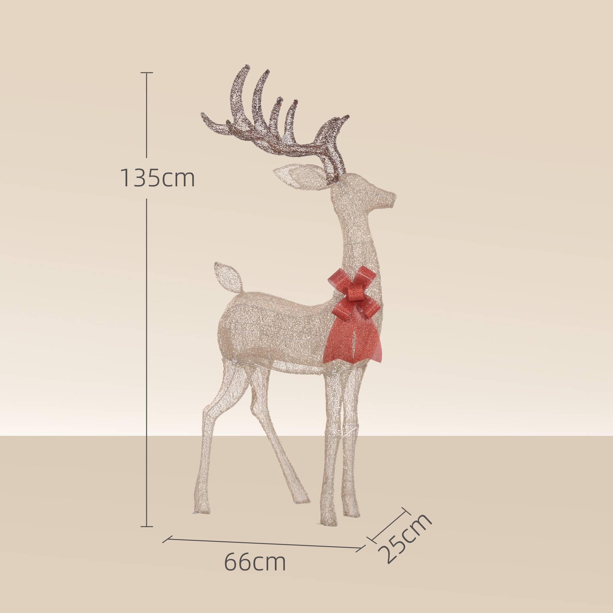 ComfortXL - Renne de Noël lumineux en acier doré 66 x 25 x 135 cm pour jardin avec 137 LED blanc chaud et piquets - Image 3