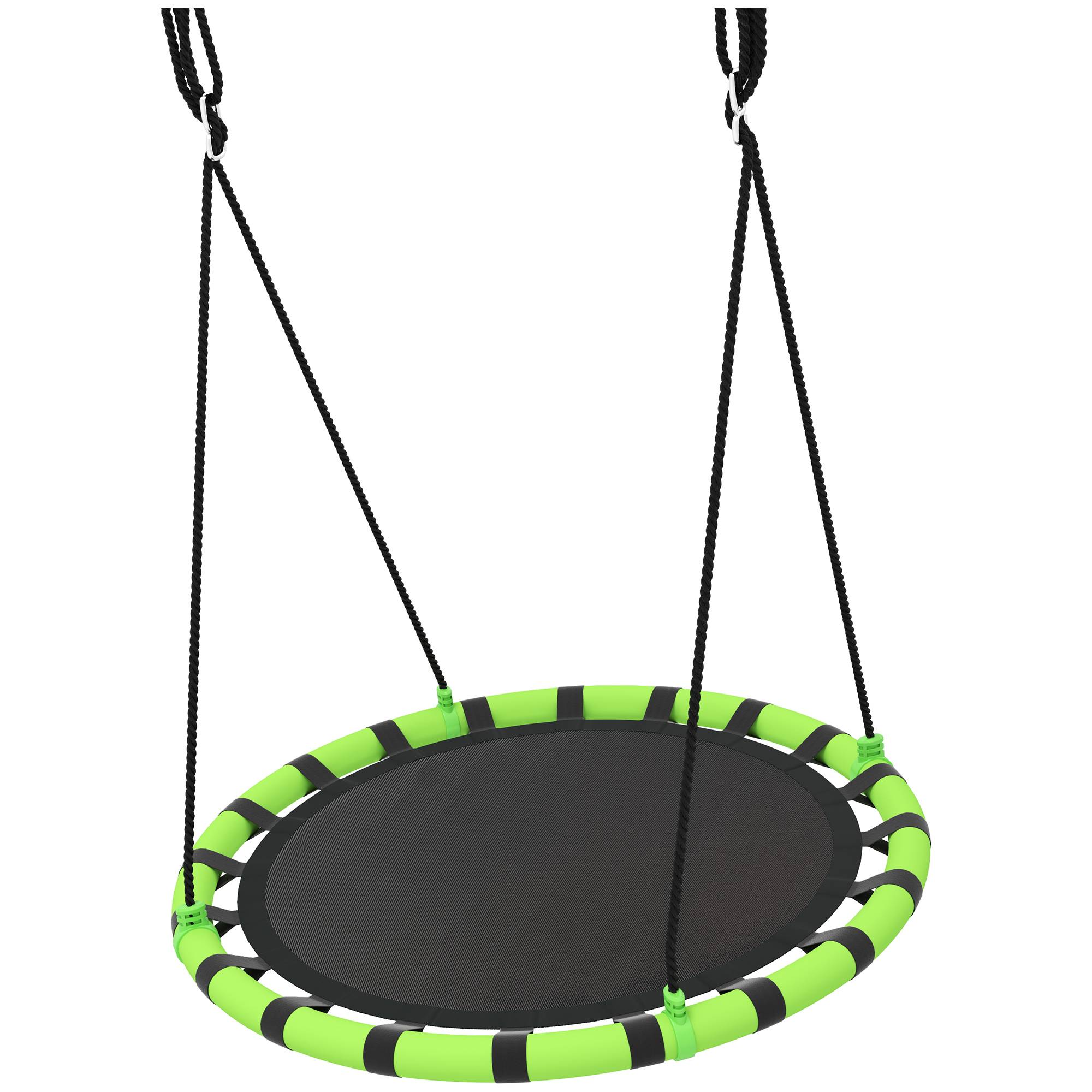 Balançoire de jardin ronde pour enfants de 100 cm de diamètre, hauteur réglable, supportant jusqu'à 150 kg, Ø 100 x 180 cm, noire et verte. - Image 2