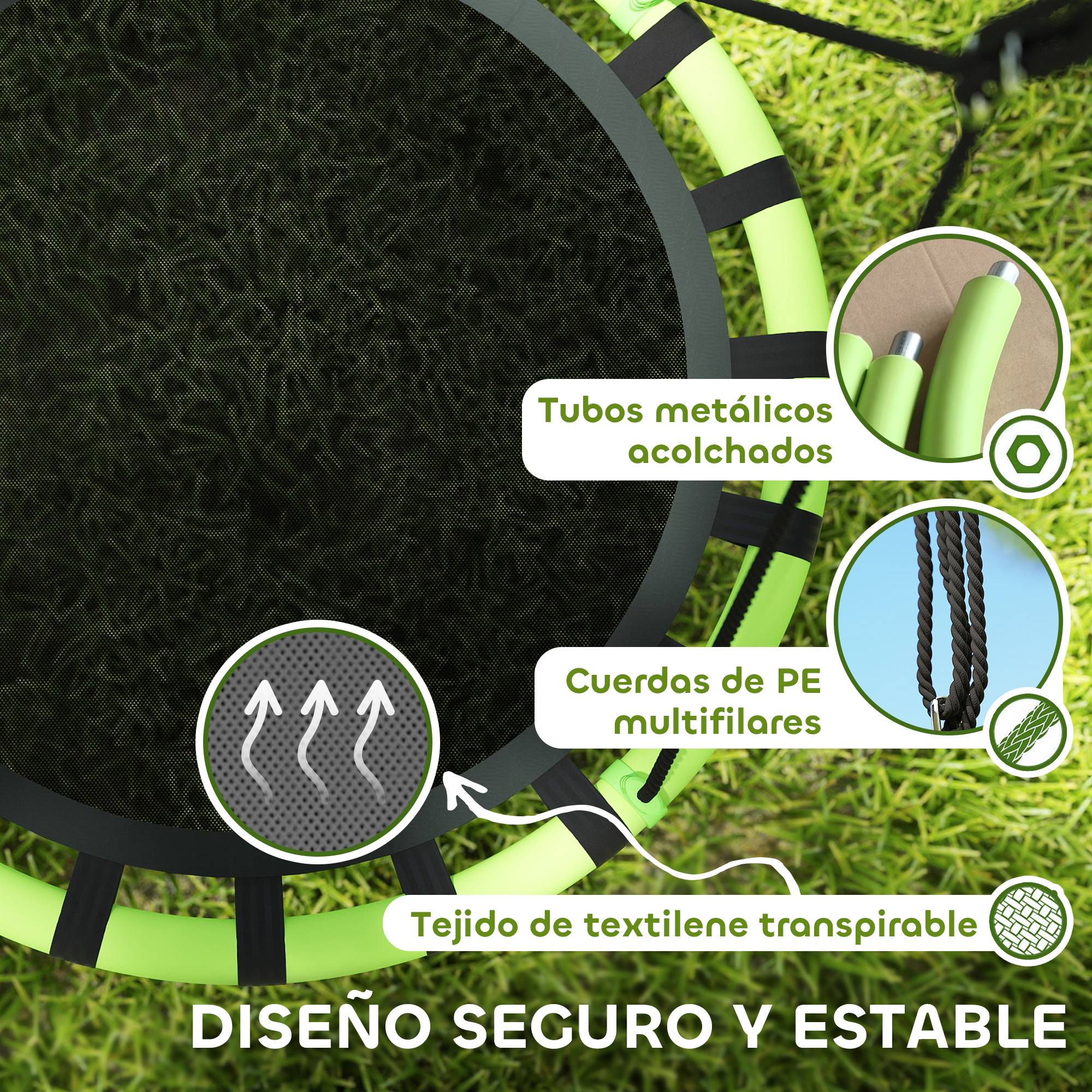 Balançoire de jardin ronde pour enfants de 100 cm de diamètre, hauteur réglable, supportant jusqu'à 150 kg, Ø 100 x 180 cm, noire et verte. - Image 6