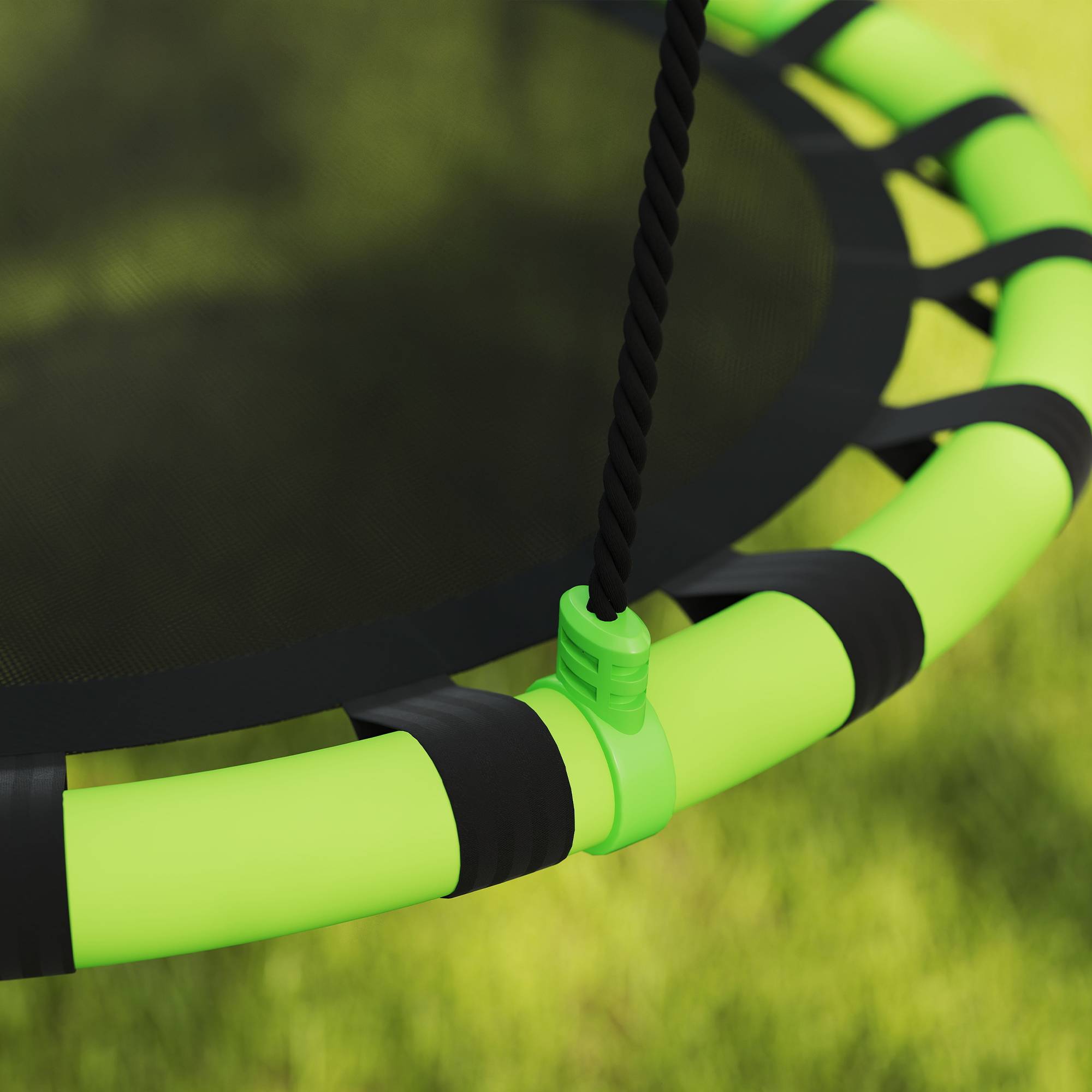 Balançoire de jardin ronde pour enfants de 100 cm de diamètre, hauteur réglable, supportant jusqu'à 150 kg, Ø 100 x 180 cm, noire et verte. - Image 9