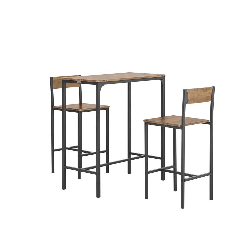 SoBuy Table de Bar Compacte avec 2 Tabourets - Style Industriel en Bois et Métal pour Petit Espace, 100 cm, OGT03-XL - Image 1