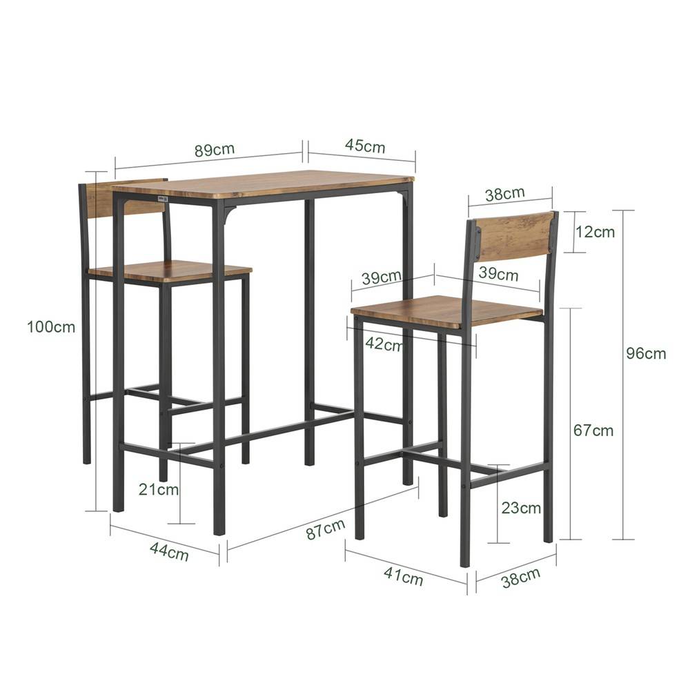 SoBuy Table de Bar Compacte avec 2 Tabourets - Style Industriel en Bois et Métal pour Petit Espace, 100 cm, OGT03-XL - Image 3