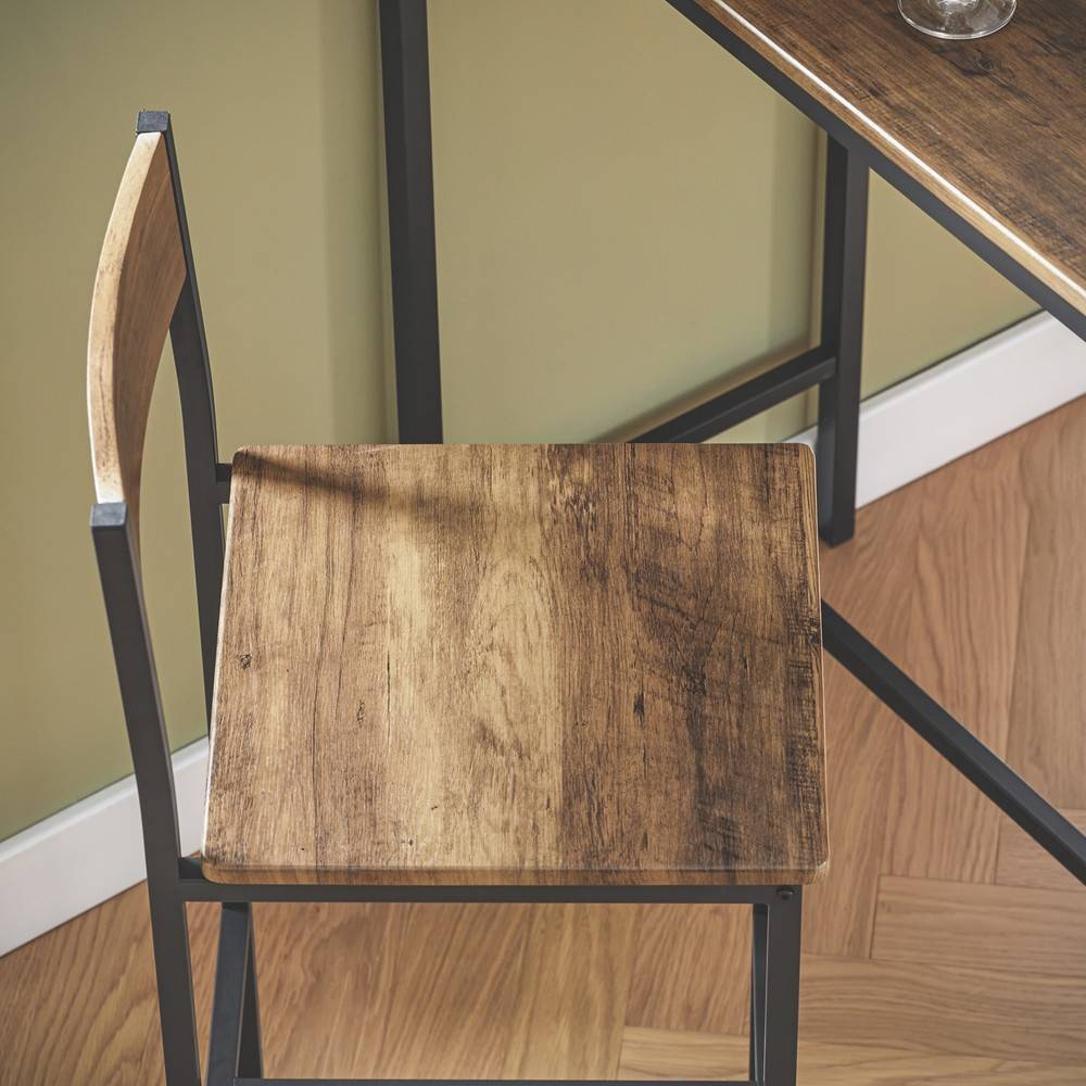 SoBuy Table de Bar Compacte avec 2 Tabourets - Style Industriel en Bois et Métal pour Petit Espace, 100 cm, OGT03-XL - Image 6