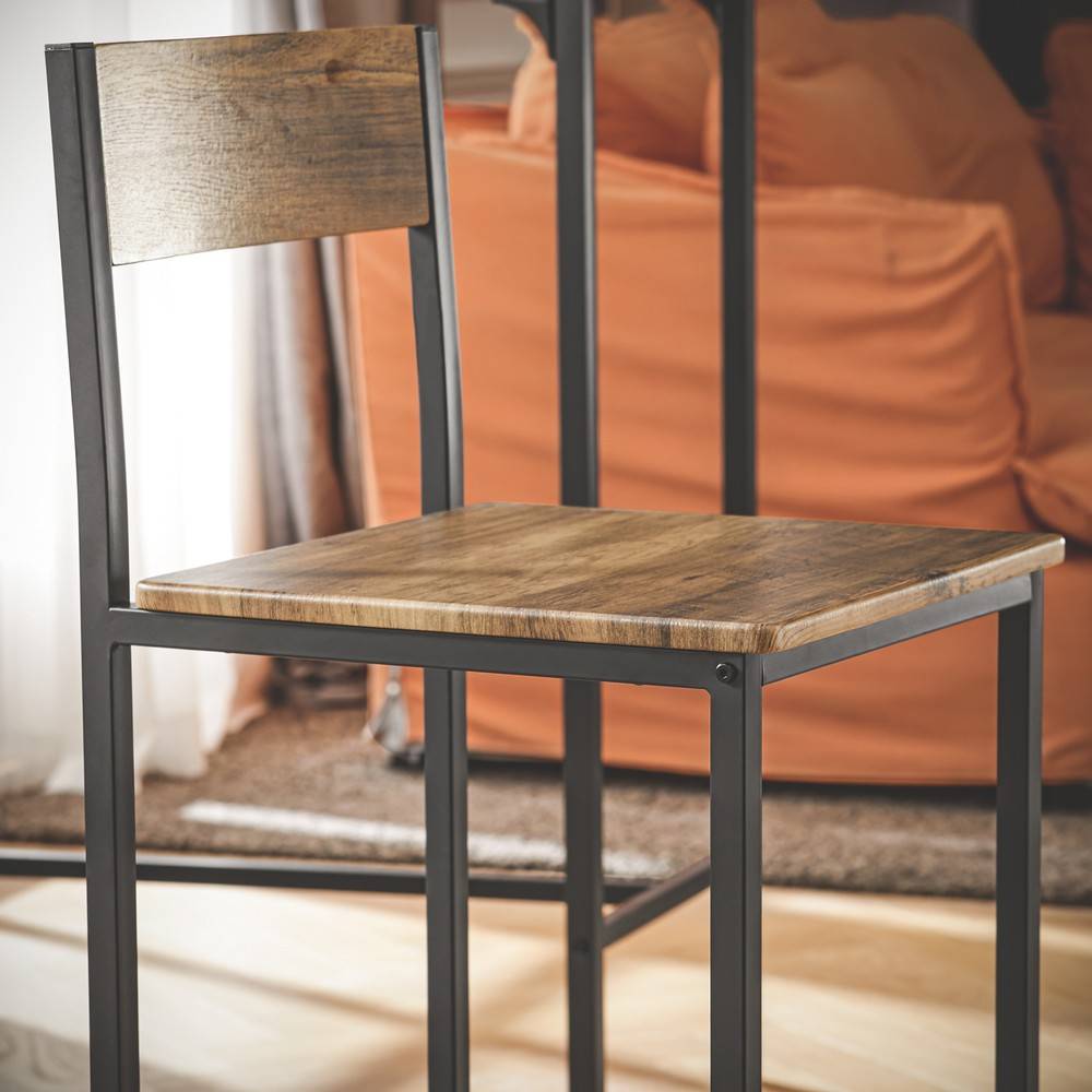 SoBuy Table de Bar Compacte avec 2 Tabourets - Style Industriel en Bois et Métal pour Petit Espace, 100 cm, OGT03-XL - Image 8