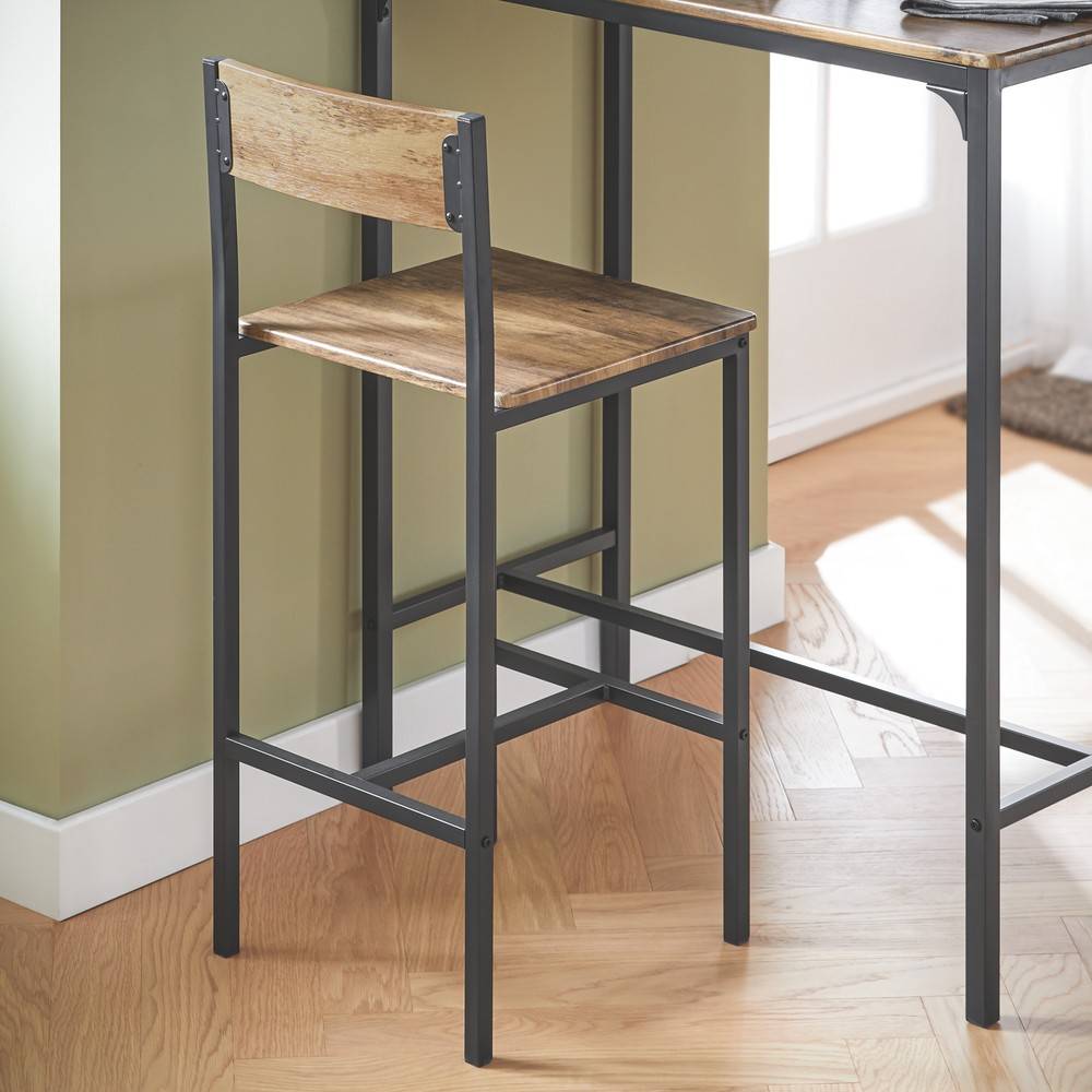 SoBuy Table de Bar Compacte avec 2 Tabourets - Style Industriel en Bois et Métal pour Petit Espace, 100 cm, OGT03-XL - Image 5