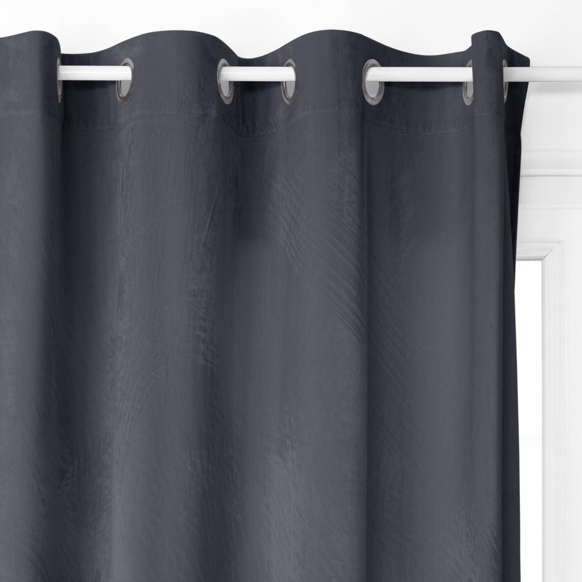 Atmosphera - Lot de 2 Rideaux à œillets Occultant en Velours Gris Foncé 140 x 260 cm - Image 2