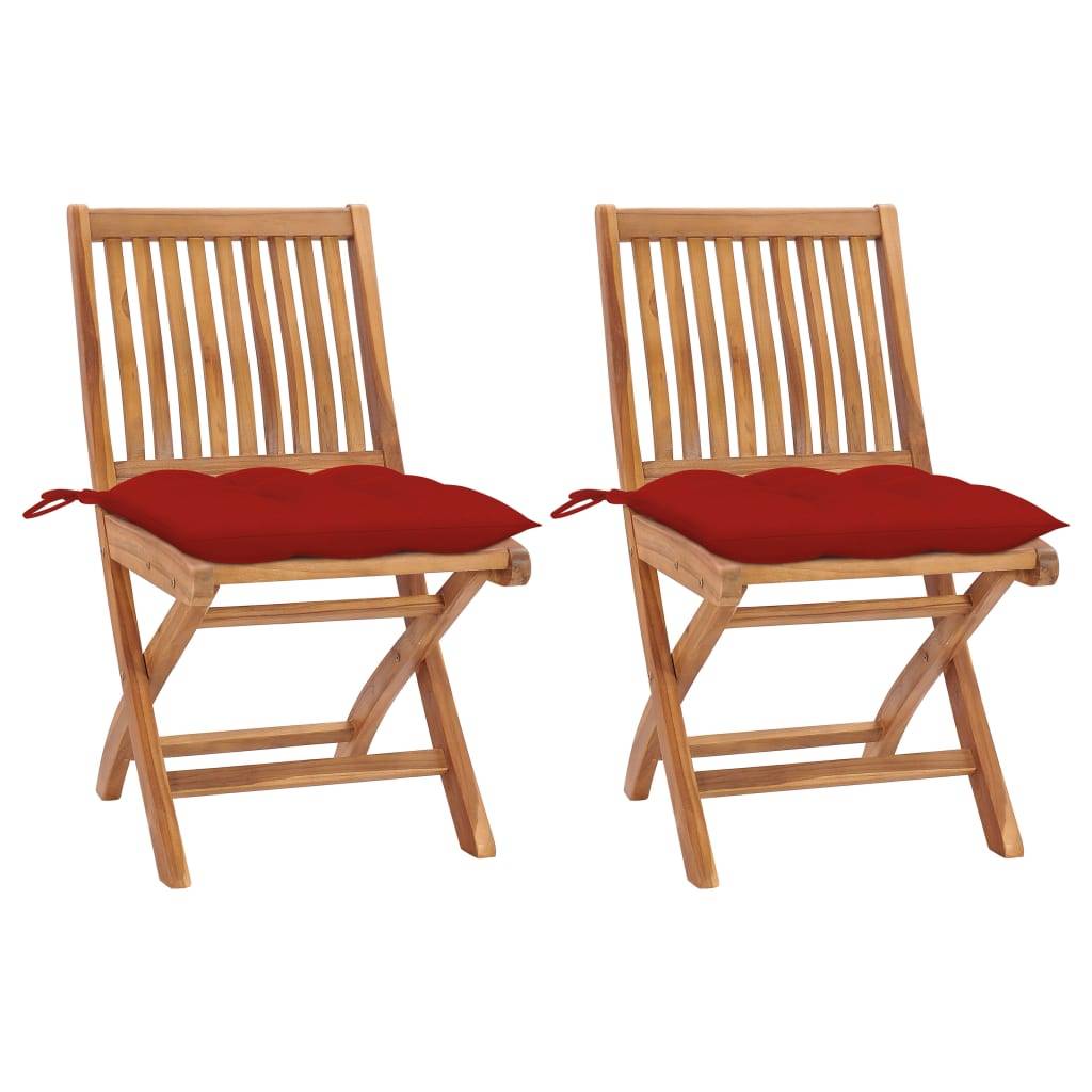 Maison Chic - Lot de 2 Chaises de jardin et coussins - Chaises d'extérieur - Fauteuils de jardin rouge Bois teck massif - Image 2