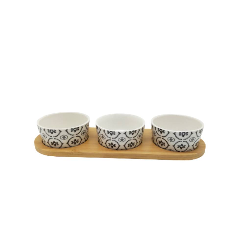 ~ Set apéritif tapas 3 verrines en bambou et céramique blanc et marron 29.5 x 10 cm Chemin de campagne - Image 1