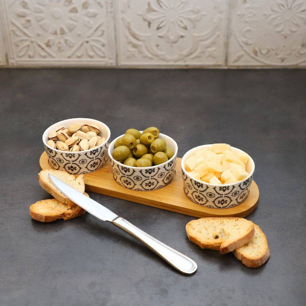 ~ Set apéritif tapas 3 verrines en bambou et céramique blanc et marron 29.5 x 10 cm Chemin de campagne - Image 3