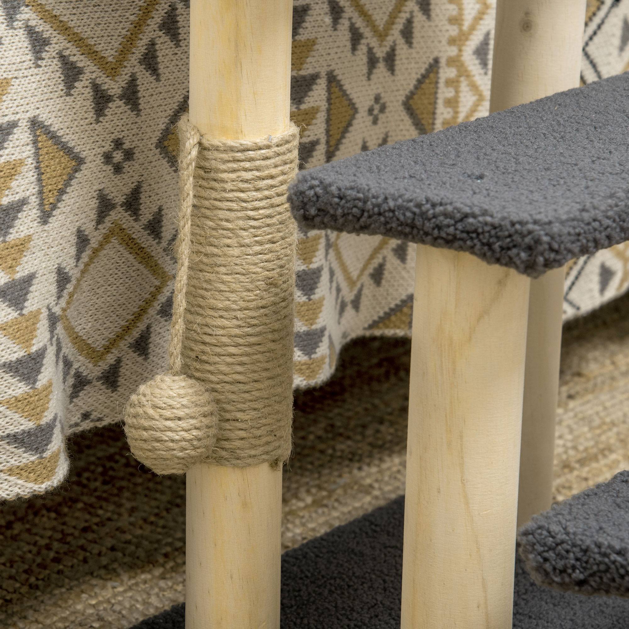 Sans Marque - Griffoir, escalier 3 marches, balle, gris/bois, 45x40x48cm - Image 9