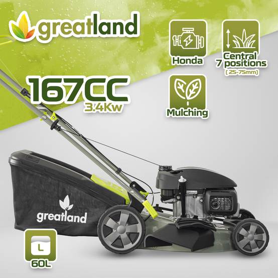 Greatland - Tondeuse thermique tractée 167CC avec moteur Honda, mulching et éjection latérale - Image 2