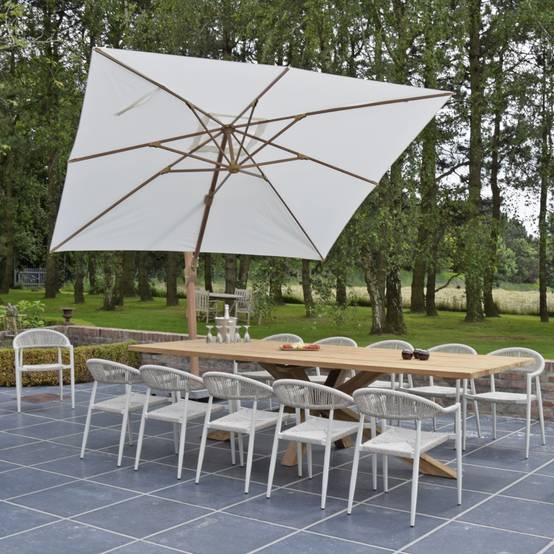 Parasol déporté rotatif 360° inclinable aluminium finition bois toile écrue 4x3 m Poseidon - Gecko Jardin - Image 1