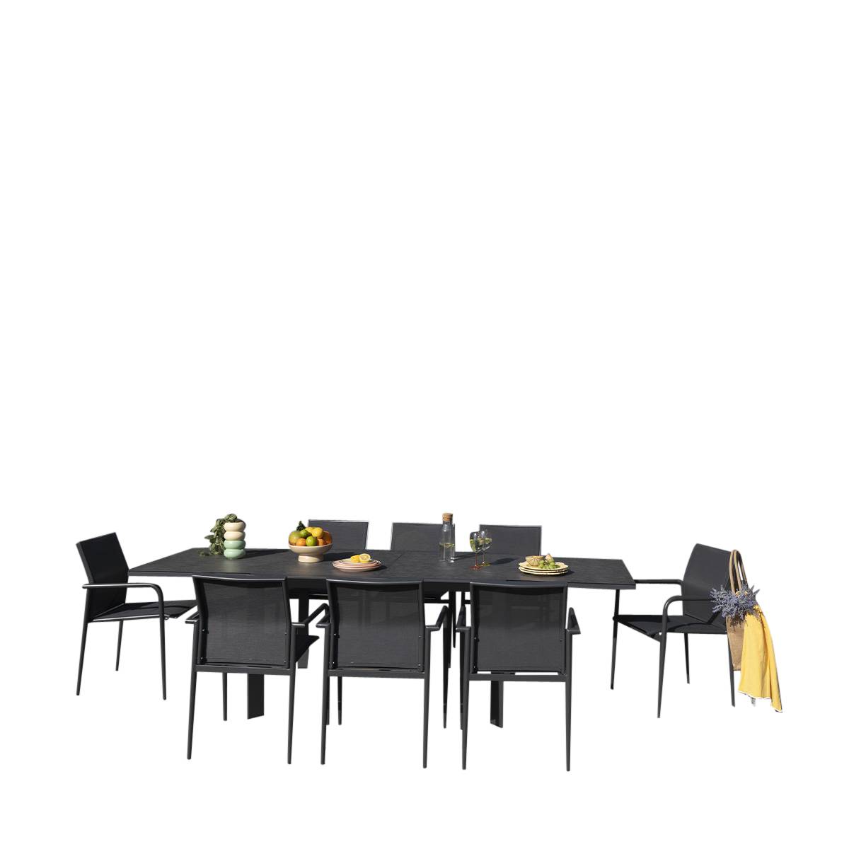 Ensemble 6/10p en aluminium et plateau en verre Gris avec 8 fauteuils MODULO - Image 1