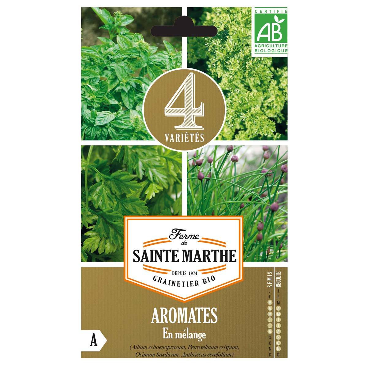 Aromates en mélange (Ciboulette commune - Persil commun 2- Coriandre - Cerfeuil commun) Bio - Ferme de Sainte Marthe le sachet de 600 graines environ