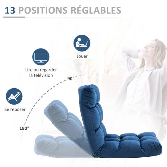 Fauteuil Convertible Fauteuil Paresseux Grand Confort Inclinaison Dossier Multipositions 90°-180° Bleu Roi - Image 7