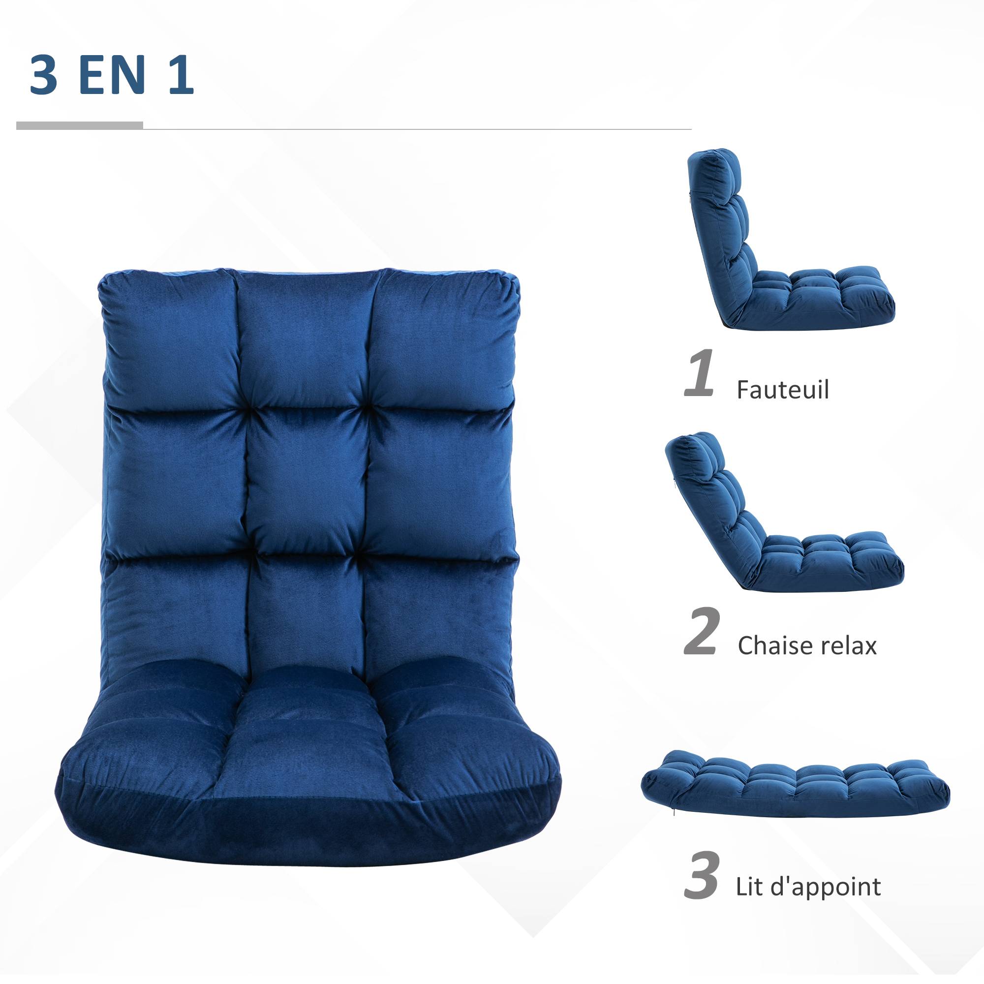 Fauteuil Convertible Fauteuil Paresseux Grand Confort Inclinaison Dossier Multipositions 90°-180° Bleu Roi - Image 6