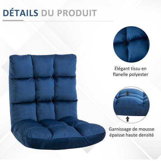 Fauteuil Convertible Fauteuil Paresseux Grand Confort Inclinaison Dossier Multipositions 90°-180° Bleu Roi - Image 9