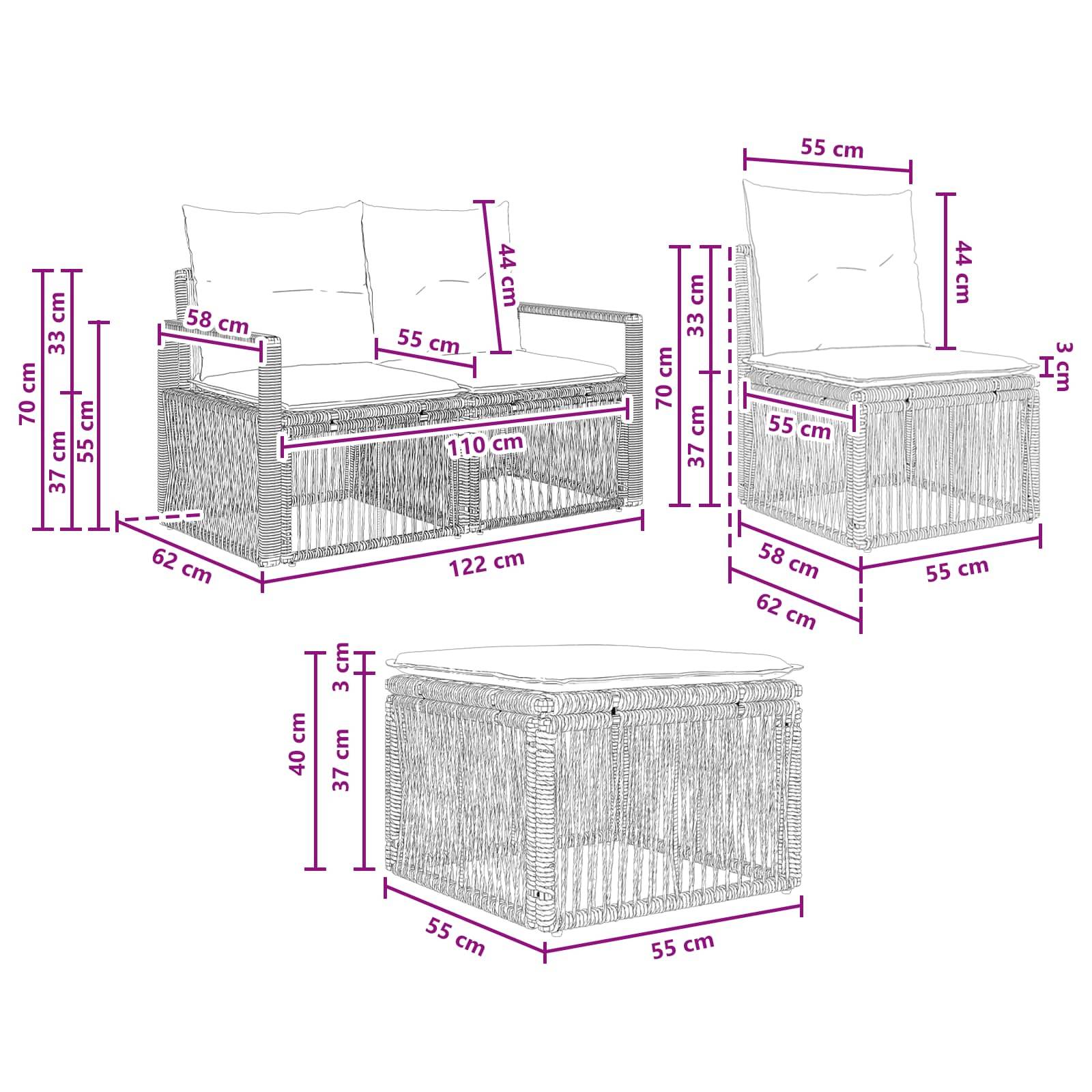 Vidaxl - Ensemble de canapé de jardin 4 pcs-Salons de jardin 4 place Noir polyrotin 830945 - Image 8