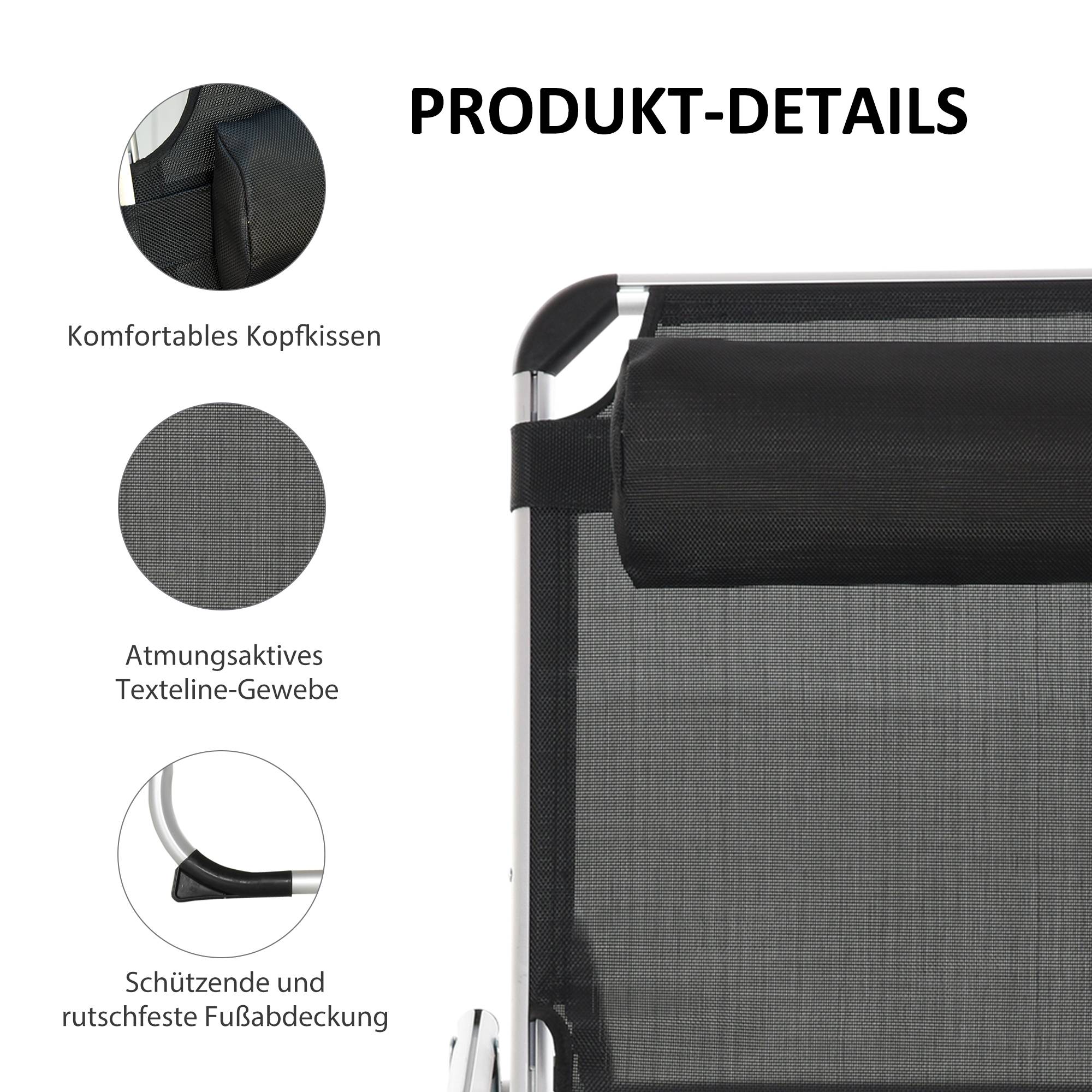 Transat pliable de jardin avec appui-tête, chaise longue 4 positions réglables, camping, charge 120 kg, noir - Image 7