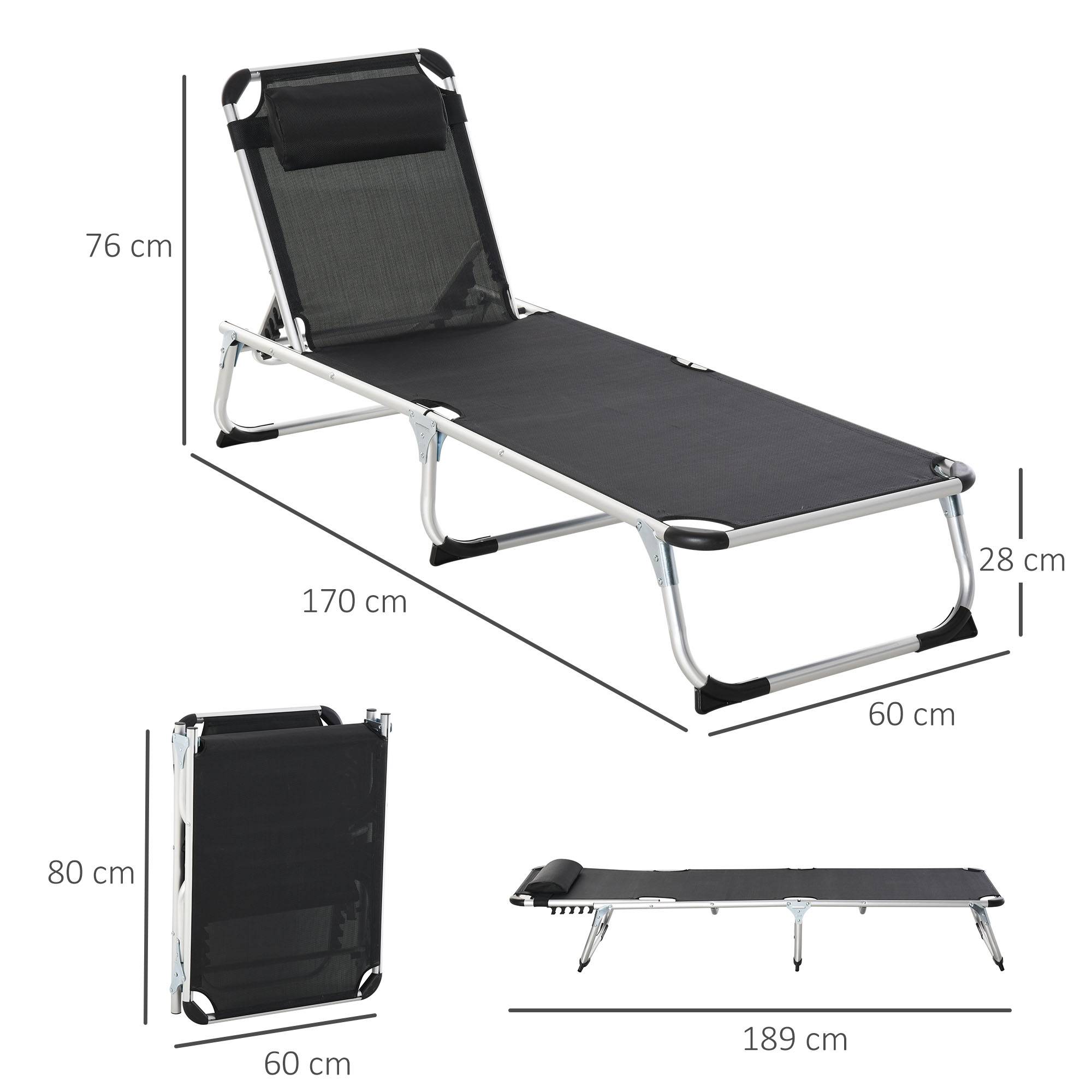 Transat pliable de jardin avec appui-tête, chaise longue 4 positions réglables, camping, charge 120 kg, noir - Image 5