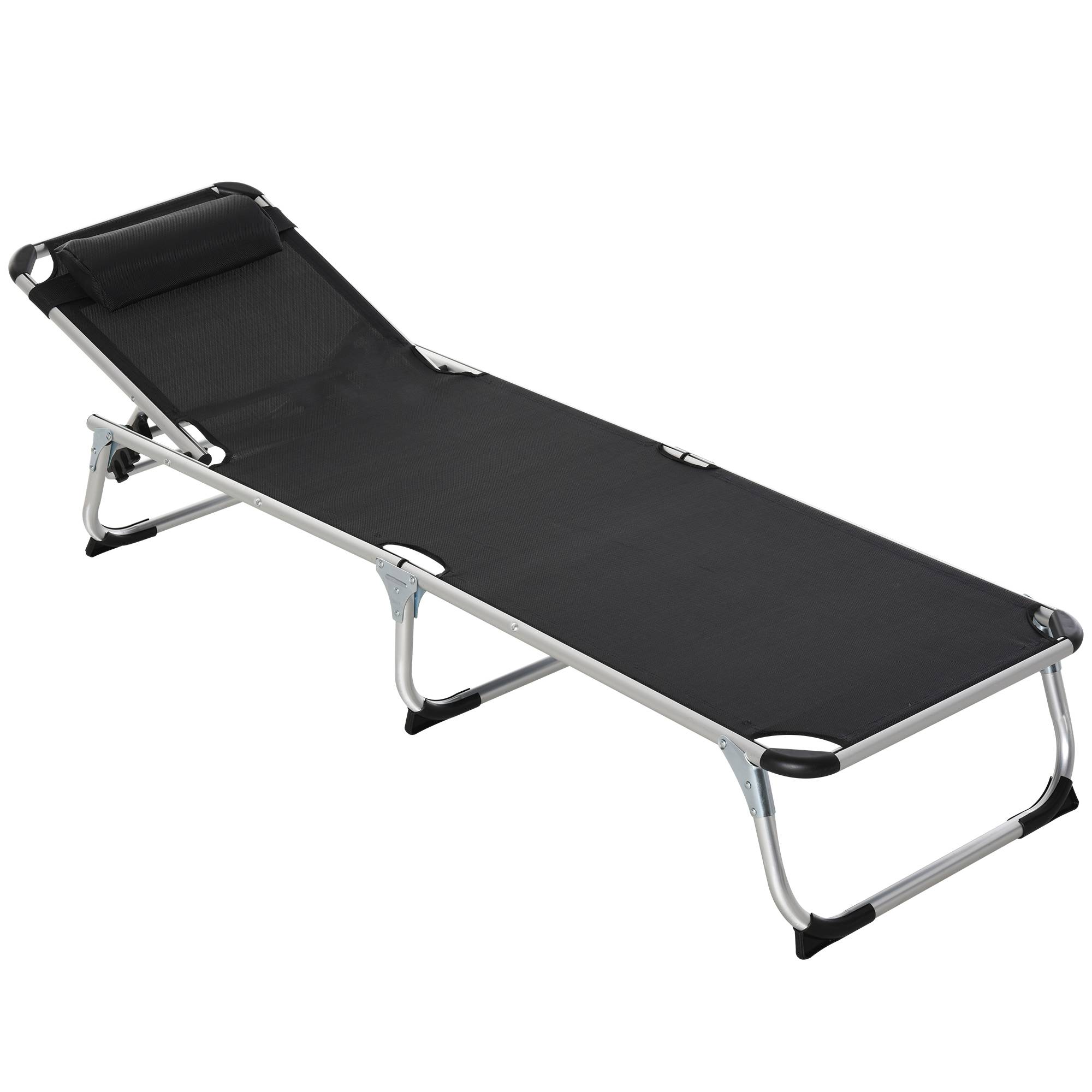 Transat pliable de jardin avec appui-tête, chaise longue 4 positions réglables, camping, charge 120 kg, noir - Image 2
