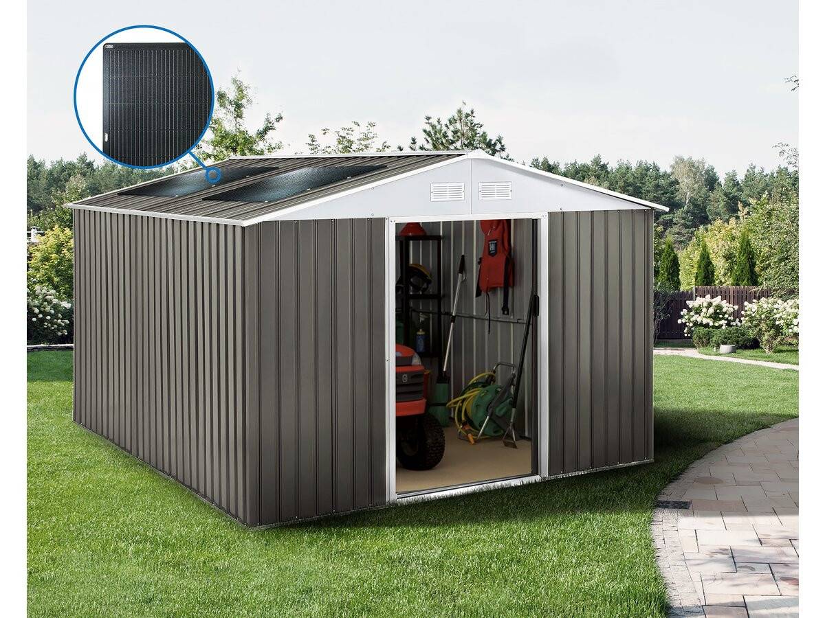 Abri Jardin Métal "dallas" - 15.16m² Avec Panneau Solaires - Taupe -habitat Et Jardin - Image 2