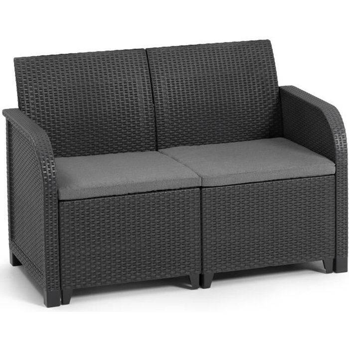 Banquette de jardin 2 places SanRemo gris graphite en résine imitation rotin tressé - ALLIBERT by KETER - Image 1