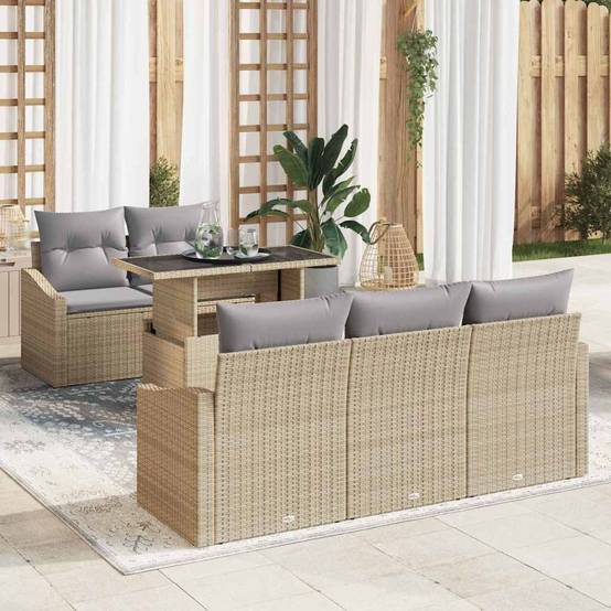 Salon Bas de Jardin 6 Pièces Beige et Gris Clair avec Rangement pour Espace Détente Ordonné – ComfortXL Outdoor Living - Image 1