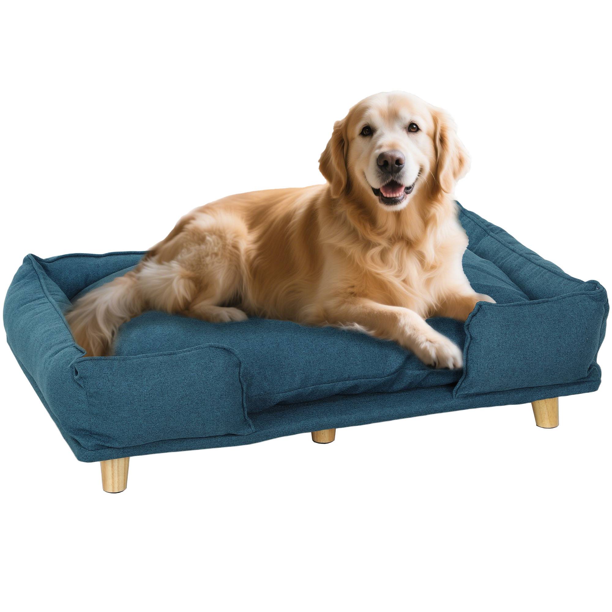 Sans Marque - Canapé-lit intérieur grands chiens jusqu'à 30kg coussin amovible 96x66x24 cm bleu - Image 1