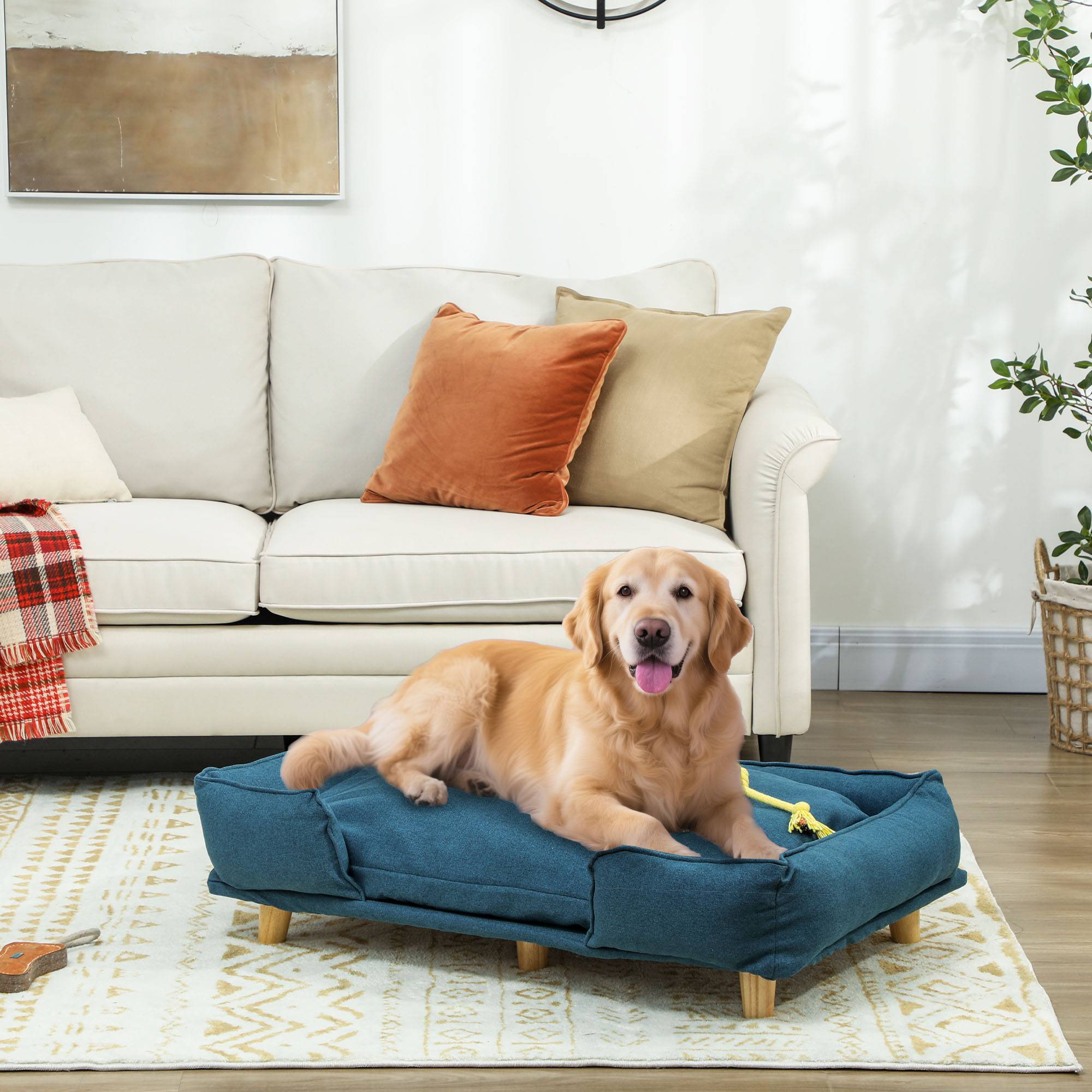 Sans Marque - Canapé-lit intérieur grands chiens jusqu'à 30kg coussin amovible 96x66x24 cm bleu - Image 3