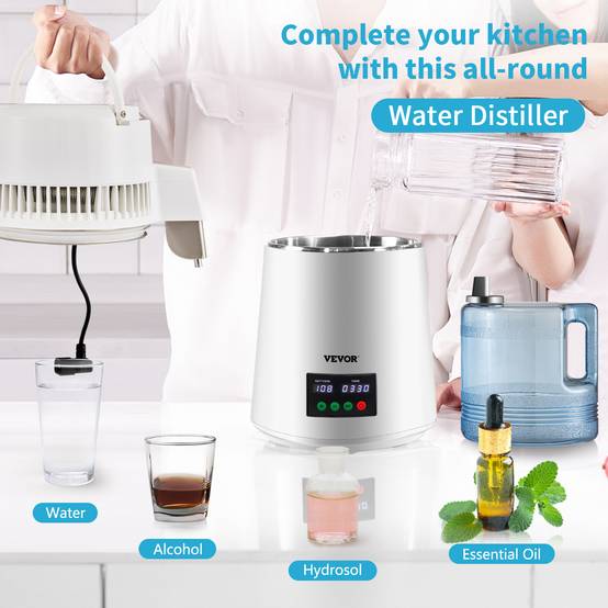 VEVOR Distillateur d'eau 4L, 1 L/h, inox 30-108°C, minuterie 0-99h, pour maison/bureau/clinique. - Image 2