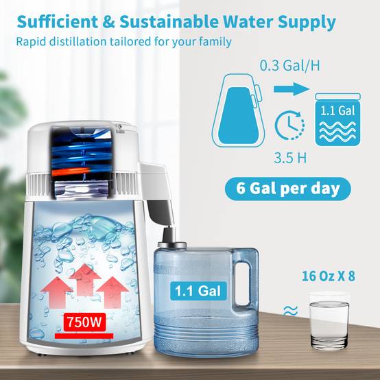VEVOR Distillateur d'eau 4L, 1 L/h, inox 30-108°C, minuterie 0-99h, pour maison/bureau/clinique. - Image 3