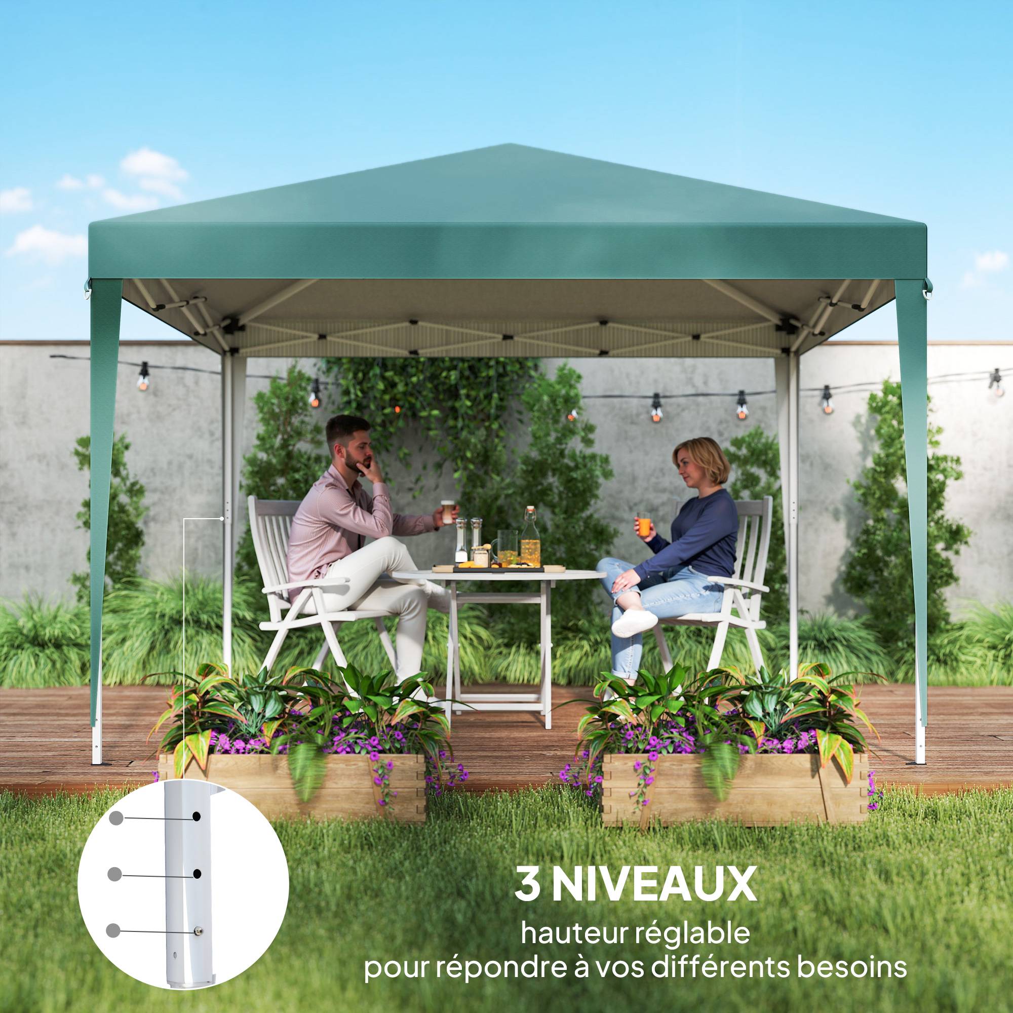 Tonnelle de jardin pliante acier réception extérieur abri soleil 3x3m vert - ComfortXL Outdoor Living - Image 9