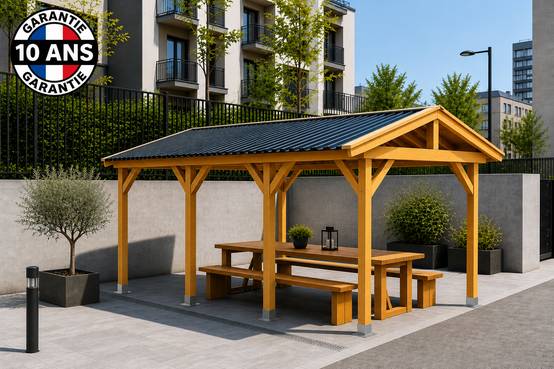 Carport SUR MESURE deux pentes 650 cm x 8 poteaux, bois DOUGLAS Français (Charpente en bois-auvent-abri voiture). Garantie 10 ans - Image 2