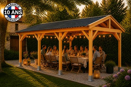 Carport SUR MESURE deux pentes 650 cm x 8 poteaux, bois DOUGLAS Français (Charpente en bois-auvent-abri voiture). Garantie 10 ans - Image 1