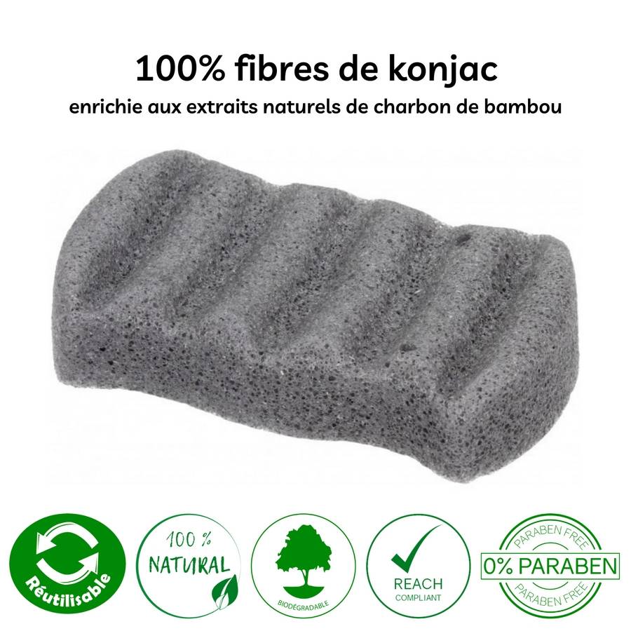 Sun&Sia - Éponge Konjac XL au Charbon de Bambou 100% Naturelle – Nettoie et Exfolie en Douceur - Peau Mixte, Grasse et Acnéique - Image 3