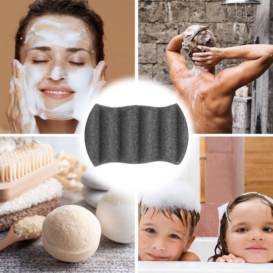 Sun&Sia - Éponge Konjac XL au Charbon de Bambou 100% Naturelle – Nettoie et Exfolie en Douceur - Peau Mixte, Grasse et Acnéique - Image 2